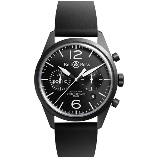 Bell & Ross Men's BRV126-BL-CA-SRB Vintage Original Chronograph Black Rubber Watch