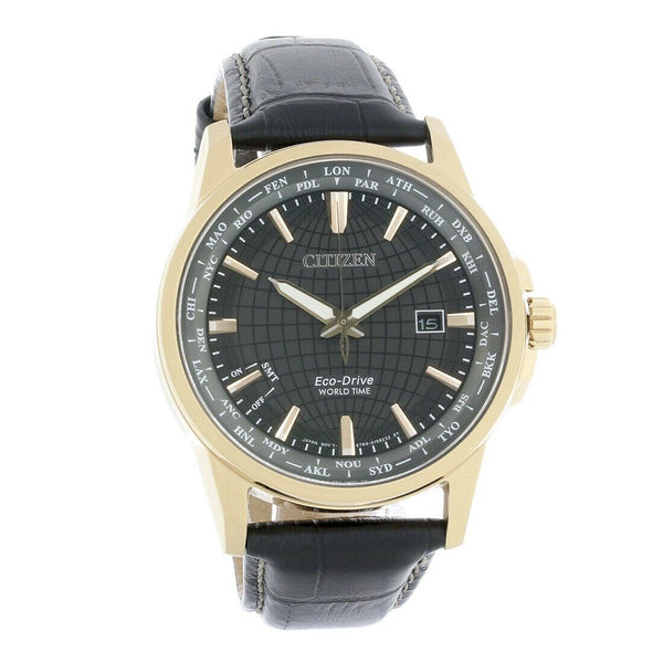 Citizen Men's BX1003-80E Eco Drive World Time Black Leather Watch