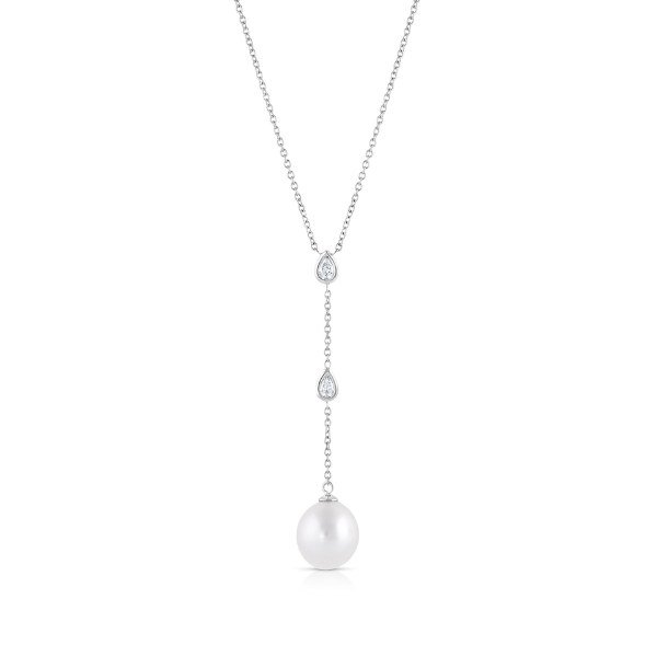 Baggins 14k White Gold Pear Shaped Diamonds South Sea Pearl Necklace - BNR-443B