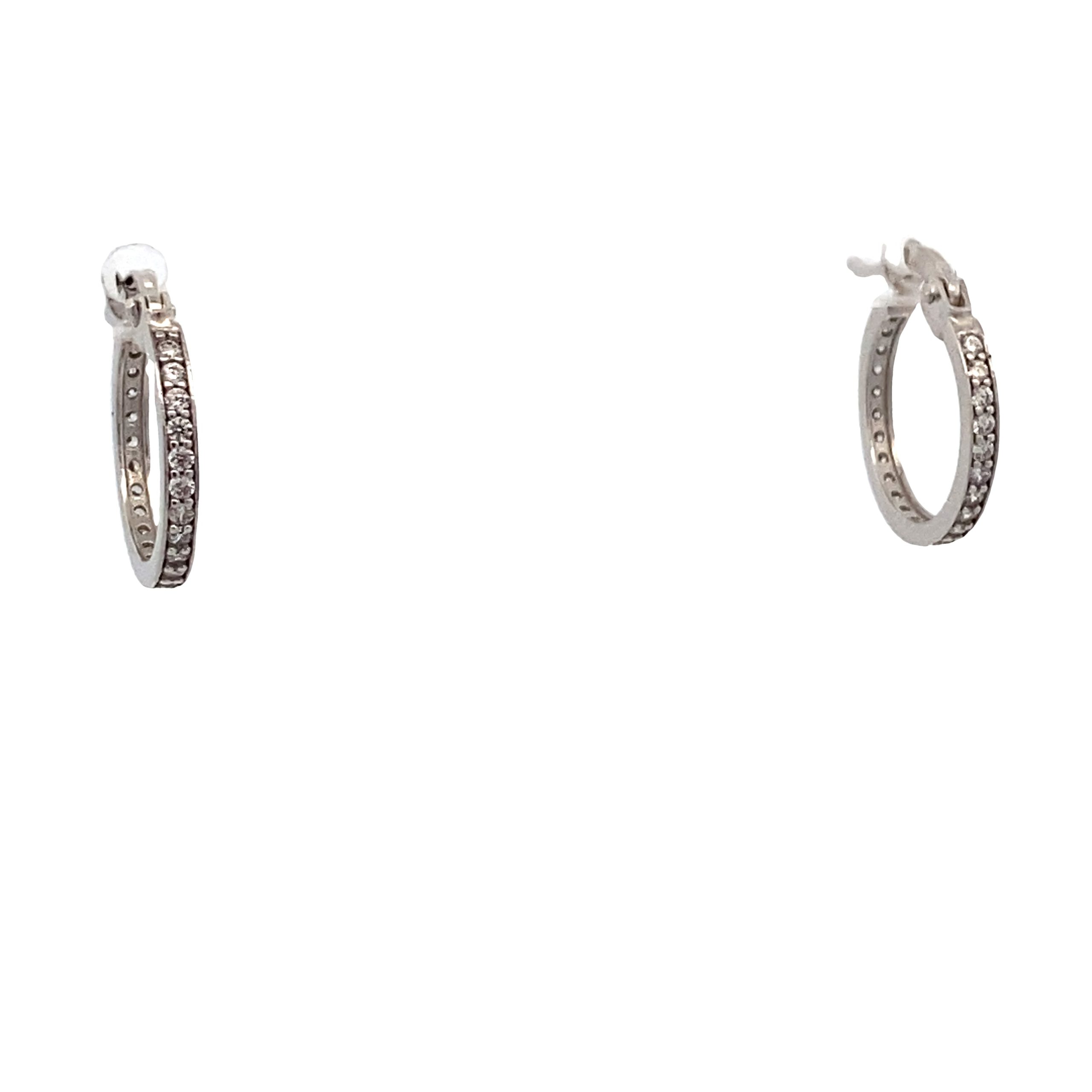14K White Gold Hoops Earrings with CZ