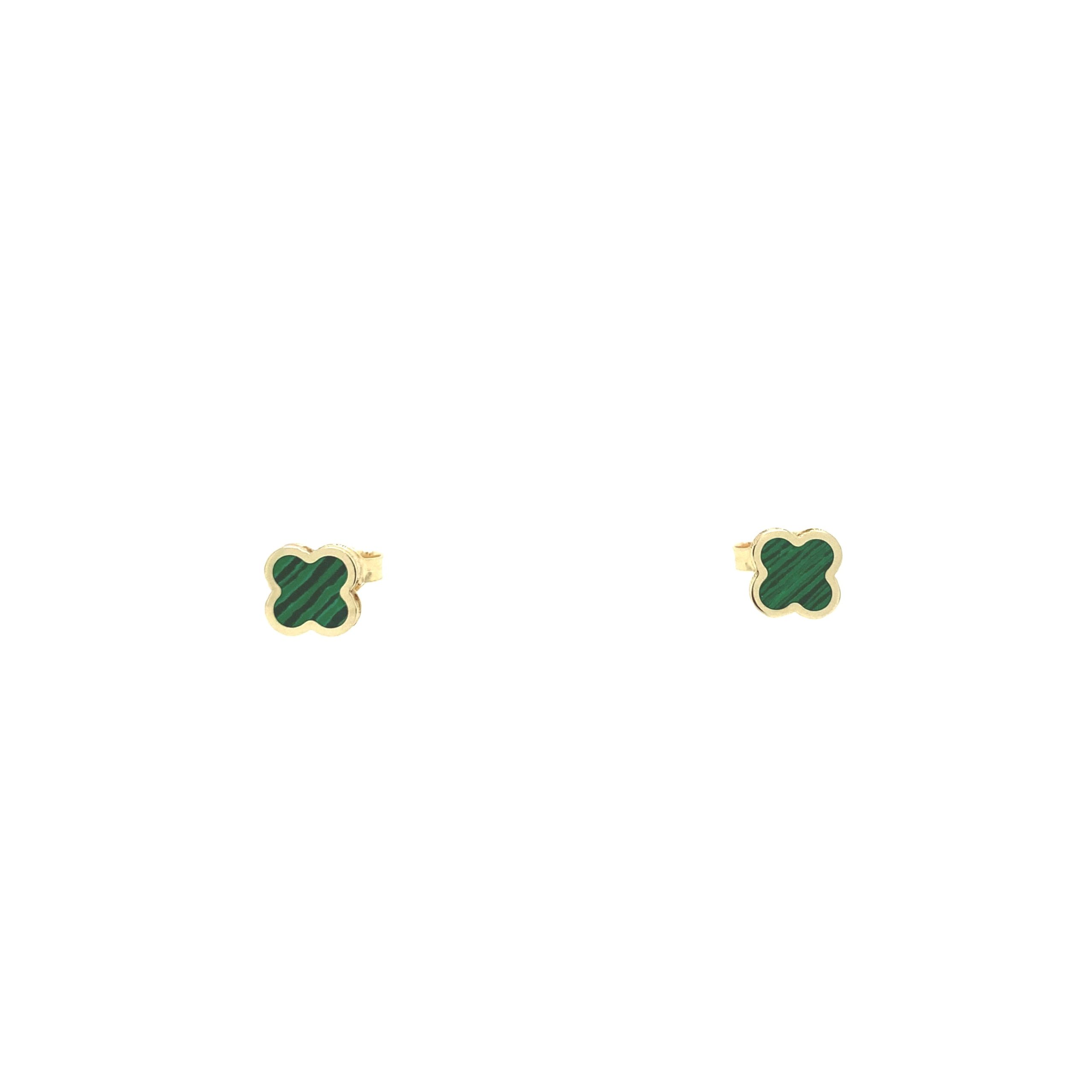 14K Gold Malachite Flower Stud Earrings