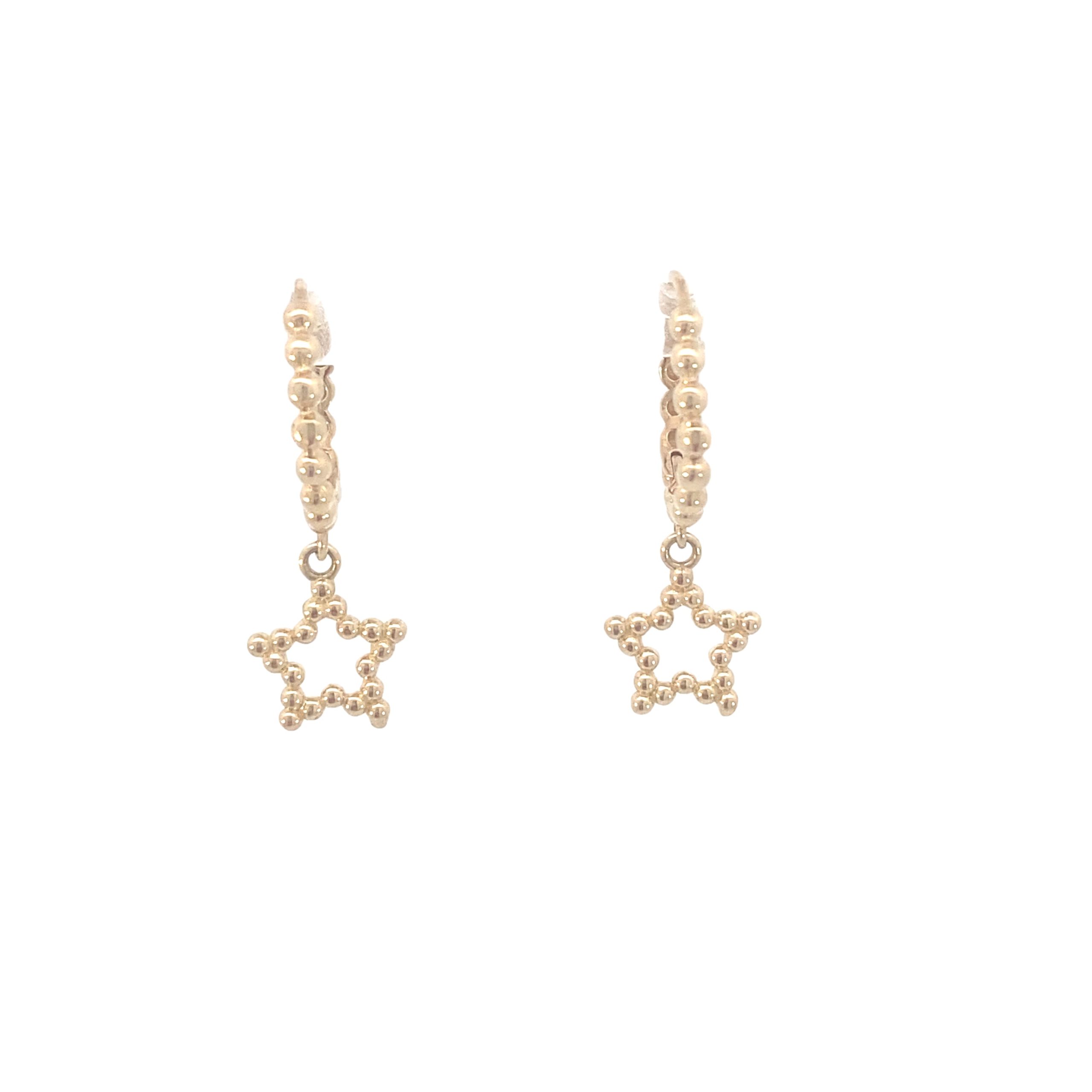 14K Gold Dots Hoops Earrings with Star