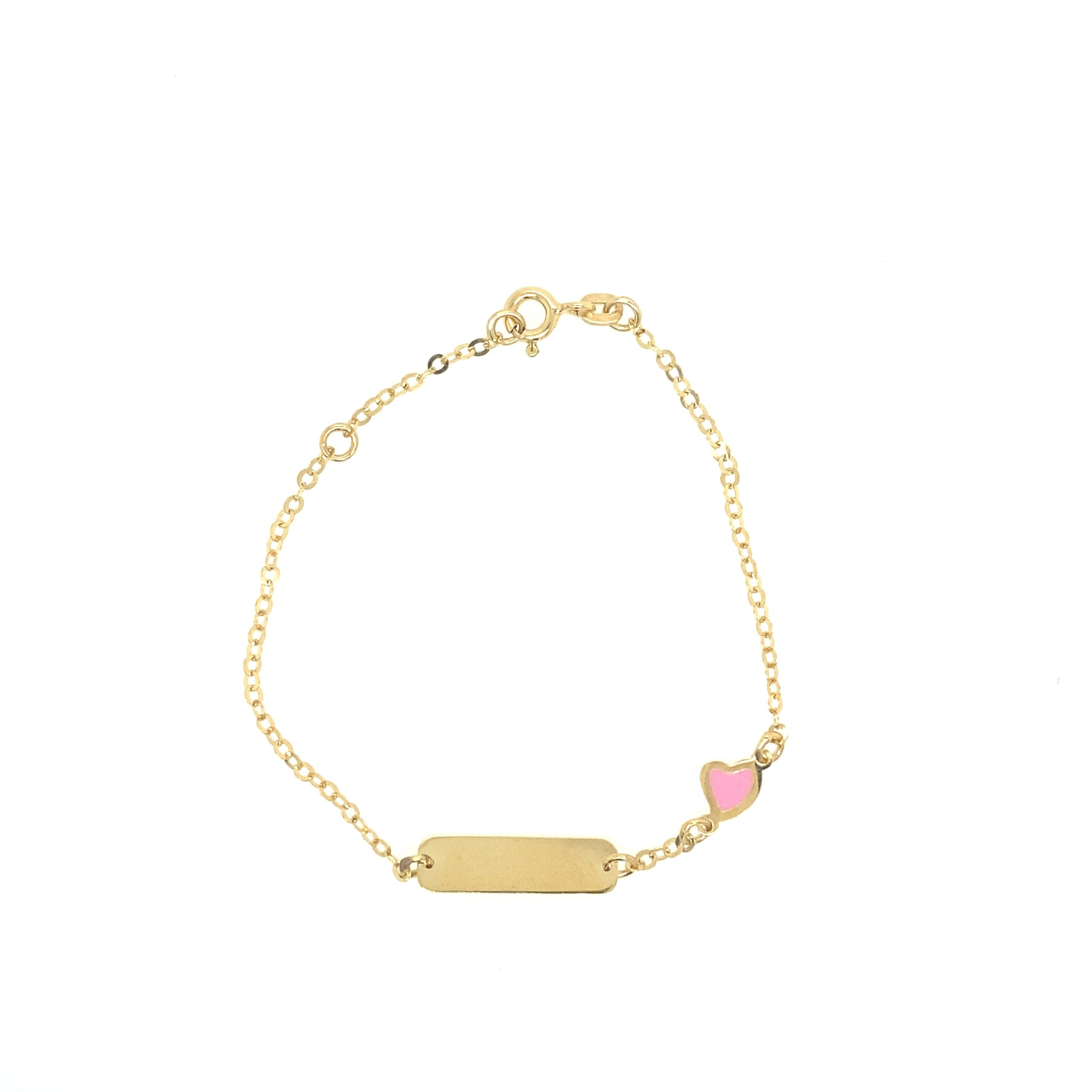 14K Gold Baby Bracelet Heart Pink Ennamel