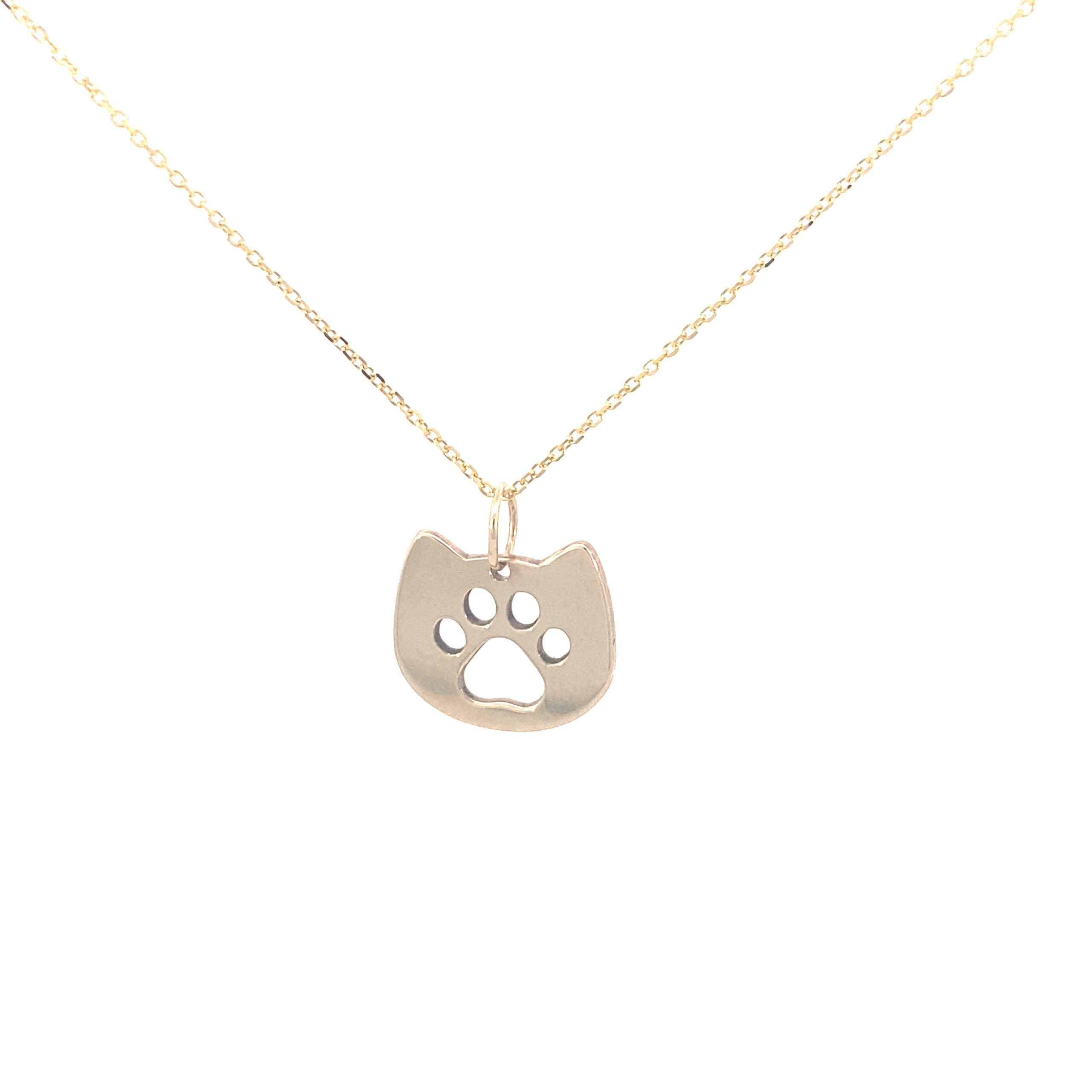 14K Gold Custom Cat Paw Print Pendant