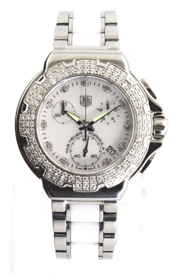 Tag Heuer Women's CAC1310.BA0861 Formula 1 Diamond,Chronograph Two-Tone White Ceramic and Stainless Steel Watch