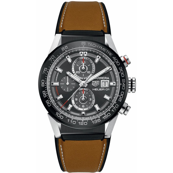 Tag Heuer Men's CAR201W.FT6122 Carrera Chronograph Brown Leather with Rubber Watch