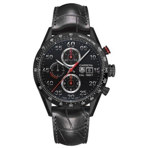 Tag Heuer Men's CAR2A80.FC6235 Carrera Chronograph Automatic Black Leather Watch