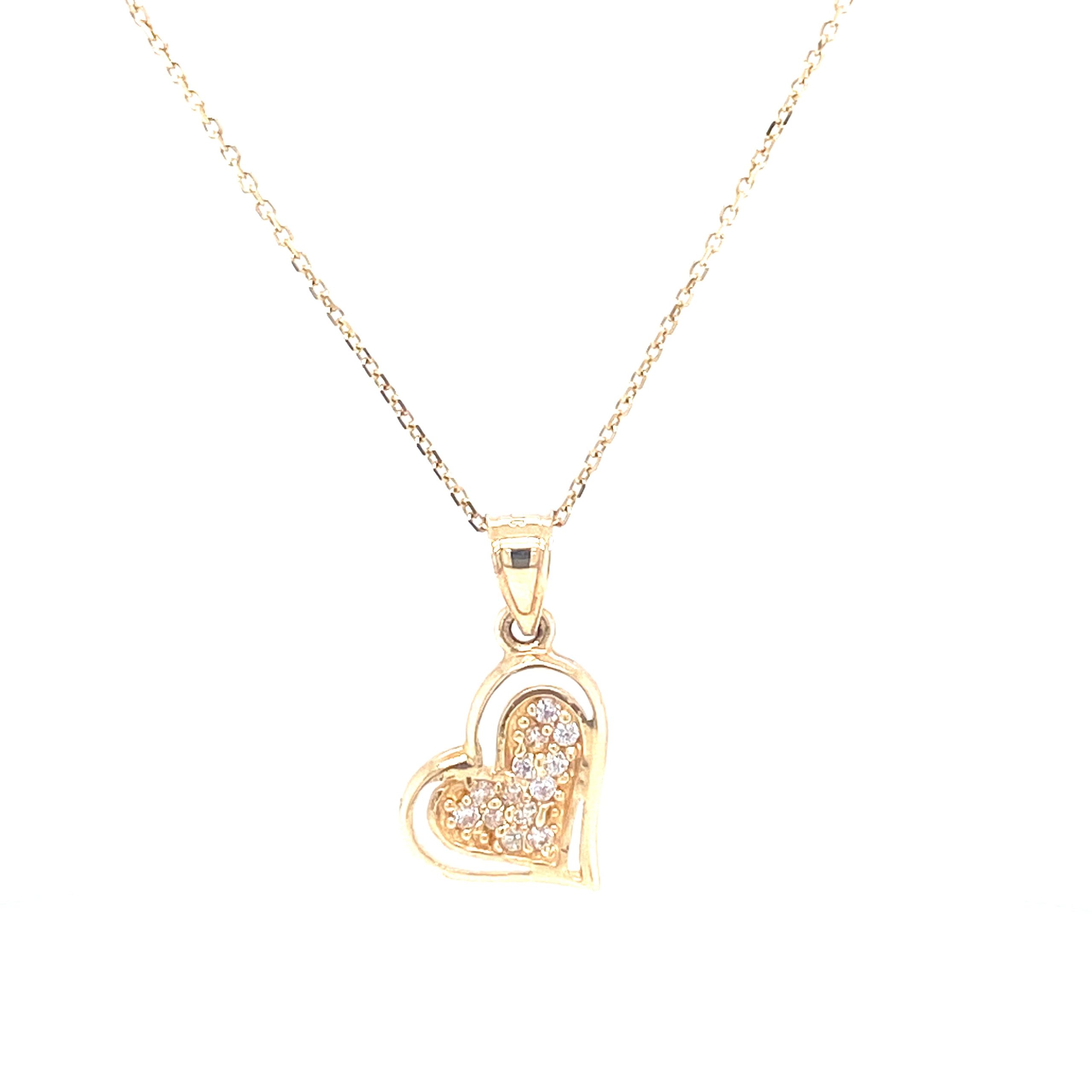 14K Asymmetrical Gold Heart with Zirconia Pendant