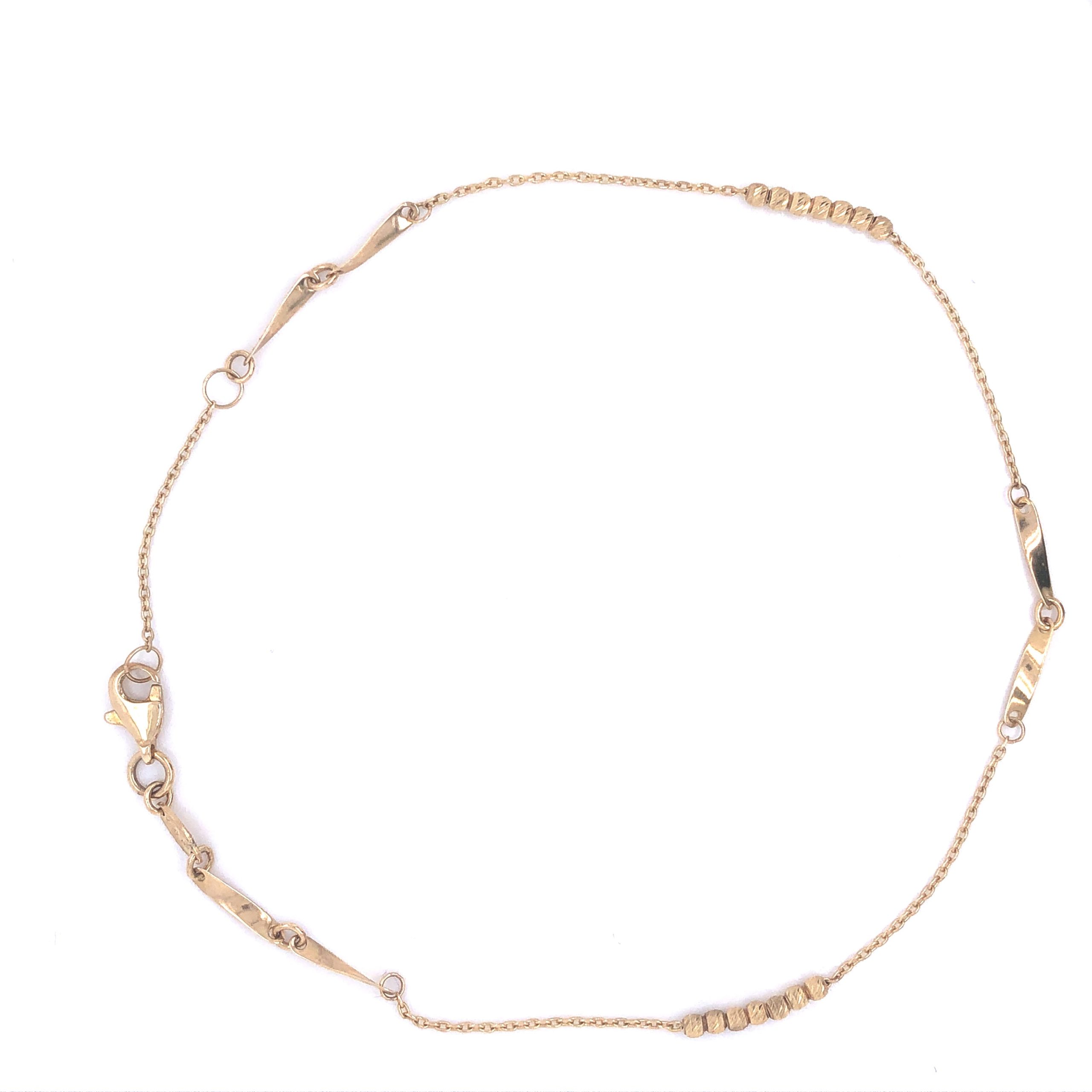 14K Twist Link & Diamond Cut Beads Gold Anklet Bracelet
