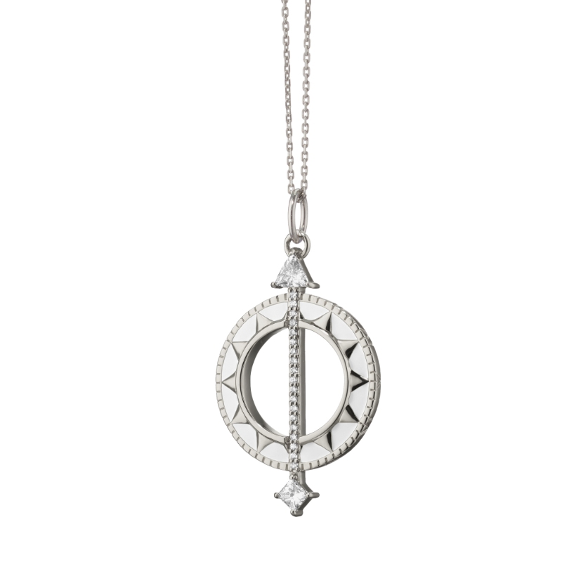 CH-41637 Sapphire & Enamel Sundial Pendant In Sterling Silver