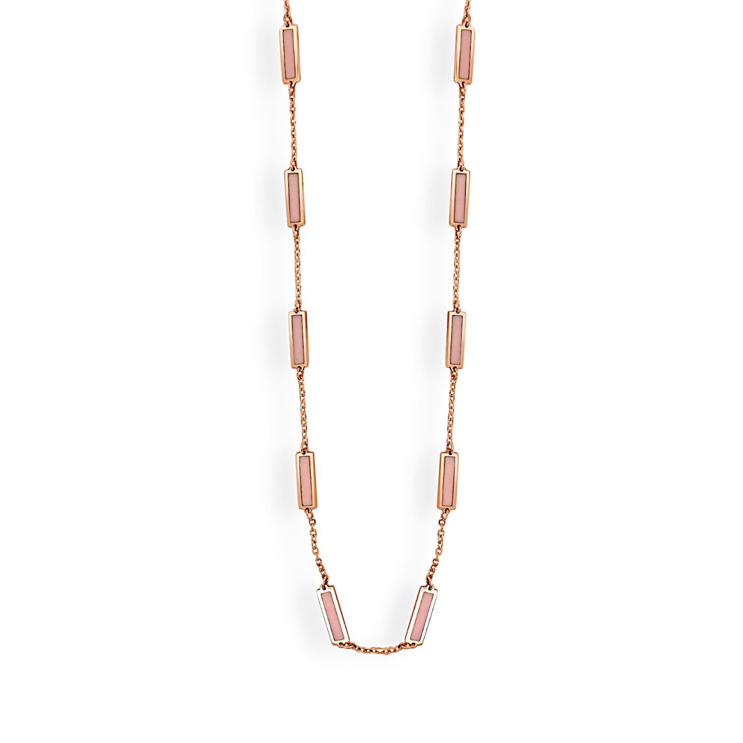 14K Yellow Gold Seventeen Stations Coral Inlay Necklace