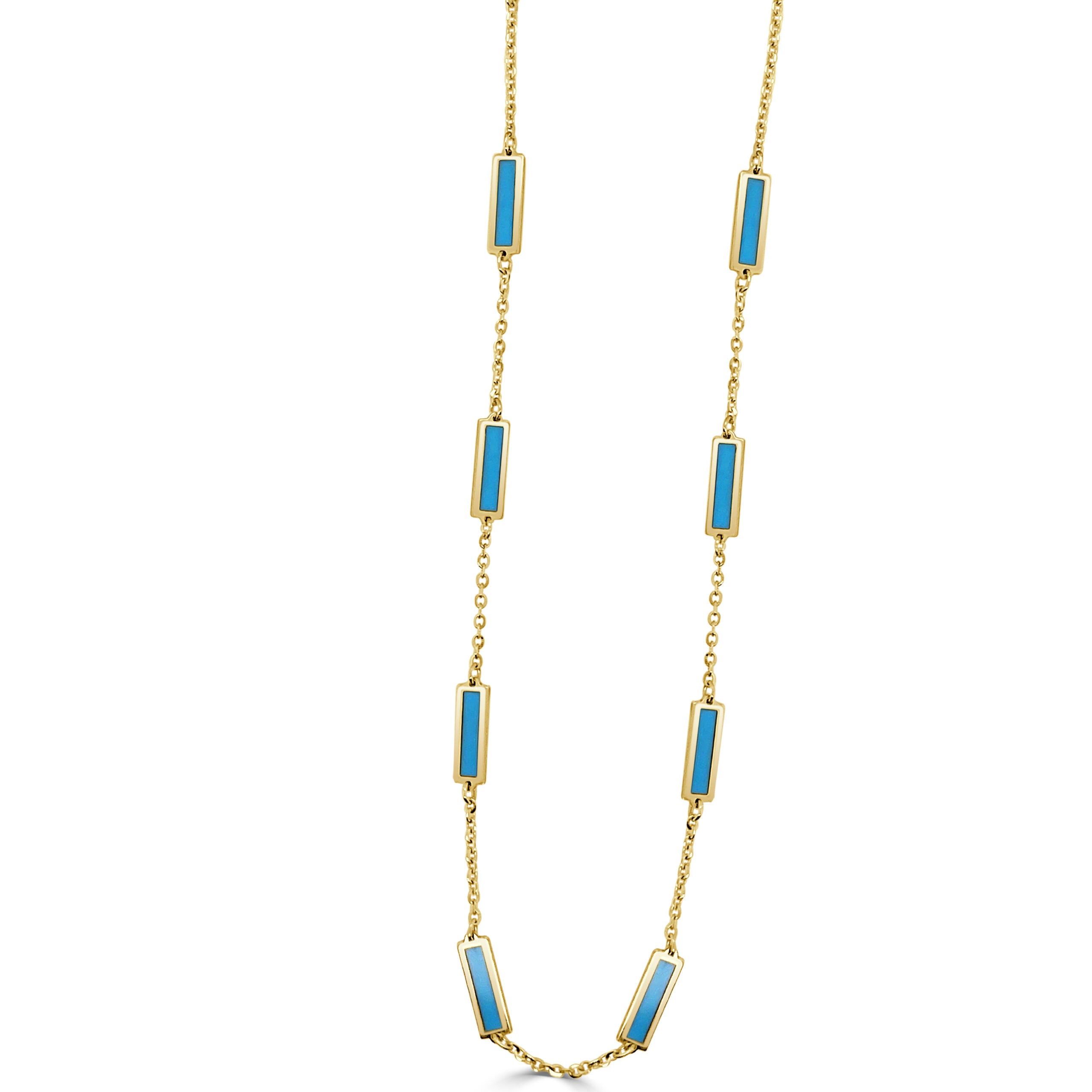 14K Yellow Gold 17 Station Turquoise Inlay Necklace – 18"