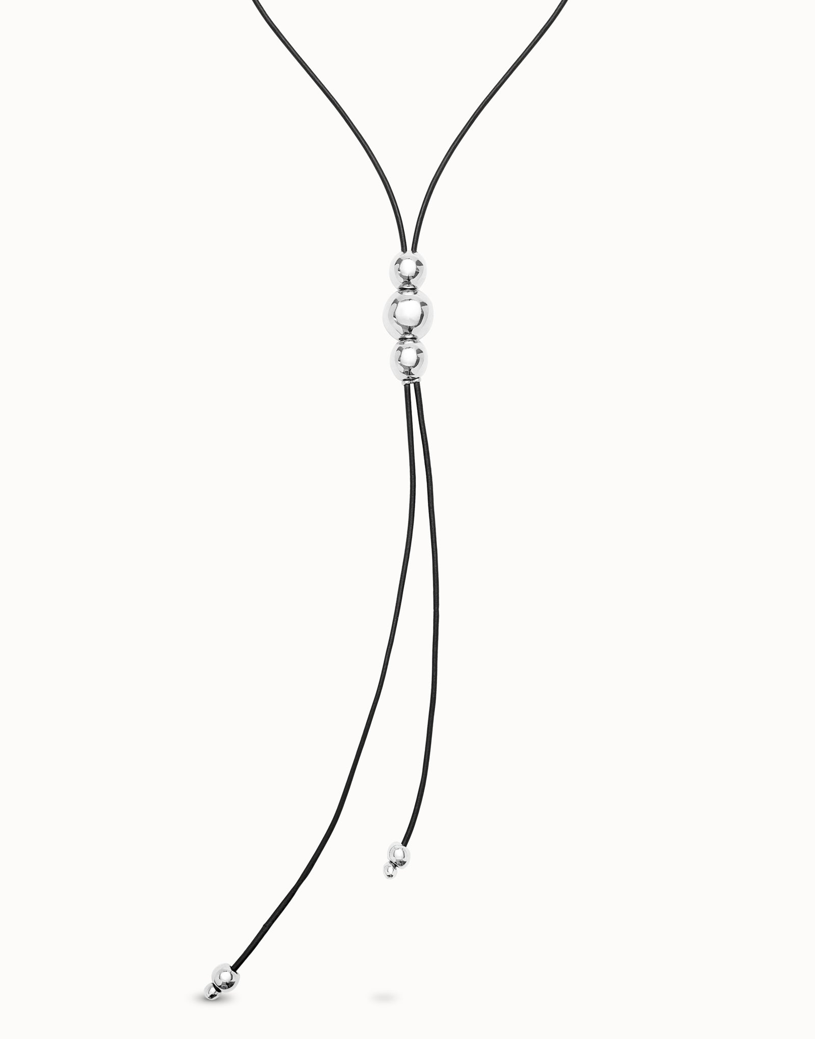 SER INTREPIDA- Long leather pendant with three central sterling silver-plated beads