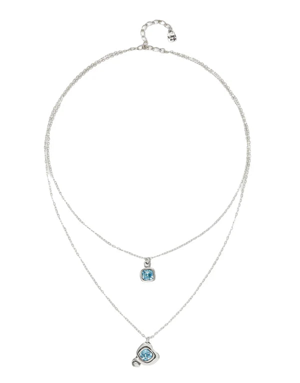 Unode50 Sterling silver-plated pendant with double chain and hearts with Blue crystal