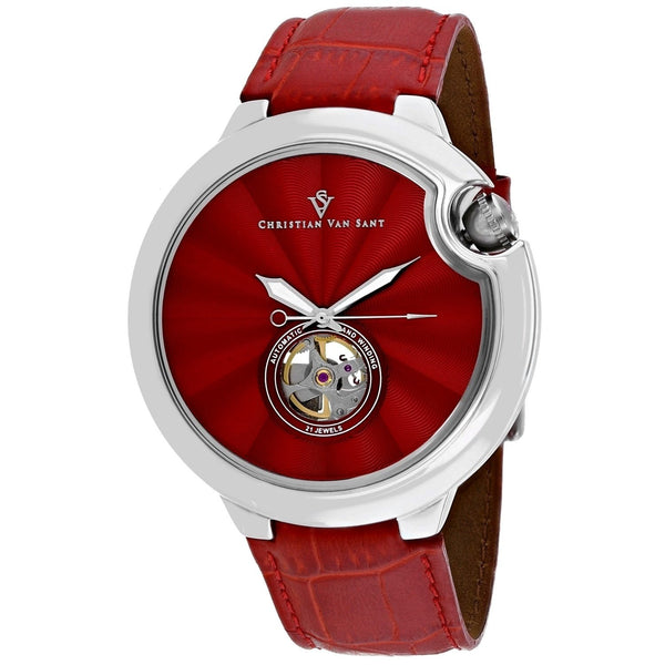 Christian Van Sant Men's CV0142 Cyclone Red Leather Watch