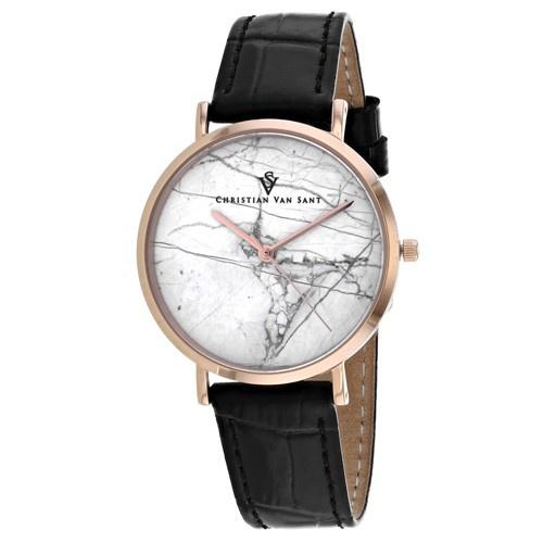 Christian Van Sant Women's CV0422BK Lotus Black Leather Watch