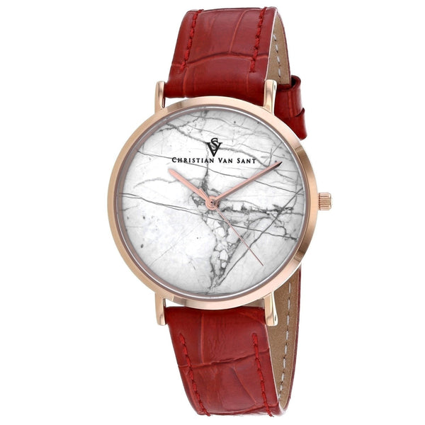 Christian Van Sant Women's CV0422 Lotus Red Leather Watch