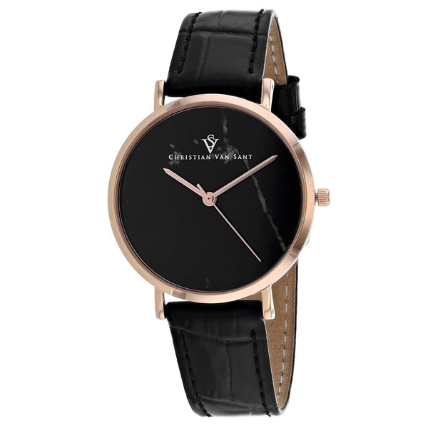 Christian Van Sant Women's CV0423BK Lotus Black Leather Watch
