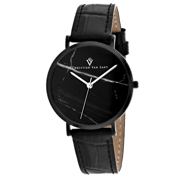 Christian Van Sant Women's CV0424 Lotus Black Leather Watch