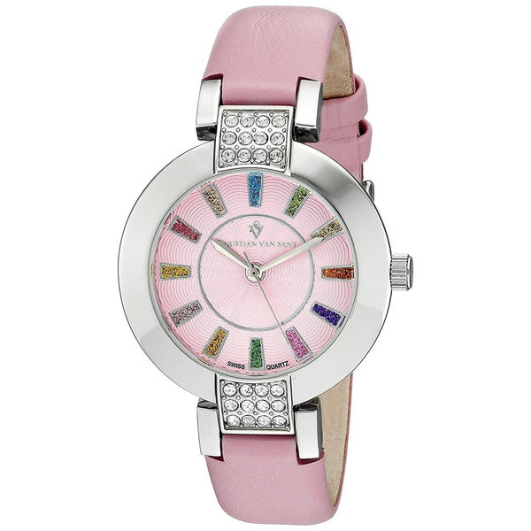 Christian Van Sant Women's CV0441 Celine Crystal Pink Leather Watch