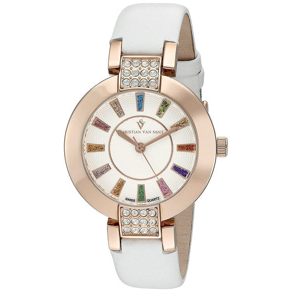 Christian Van Sant Women's CV0442 Celine Crystal White Leather Watch