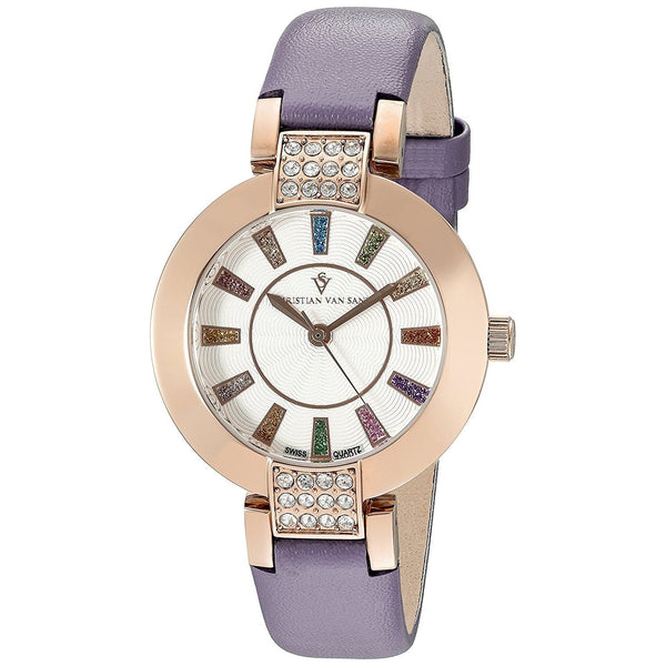 Christian Van Sant Women's CV0445 Celine Crystal Purple Leather Watch