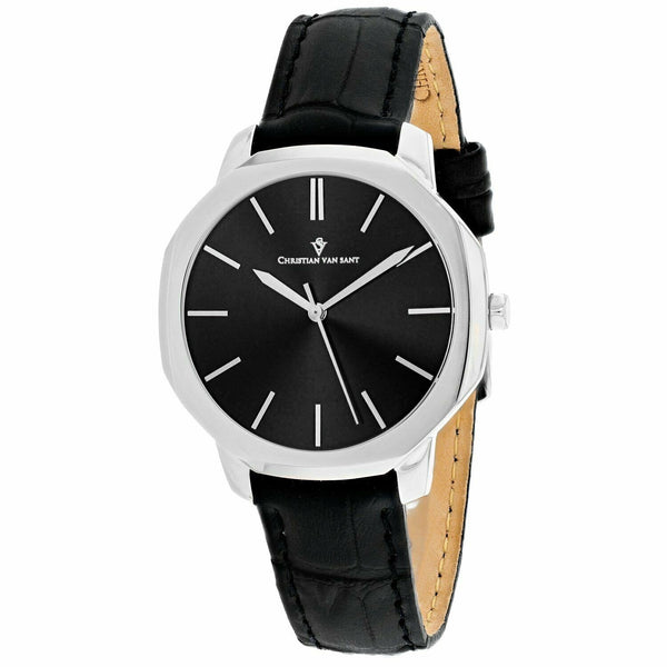 Christian Van Sant Women's CV0500 Octave Slim Black Leather Watch