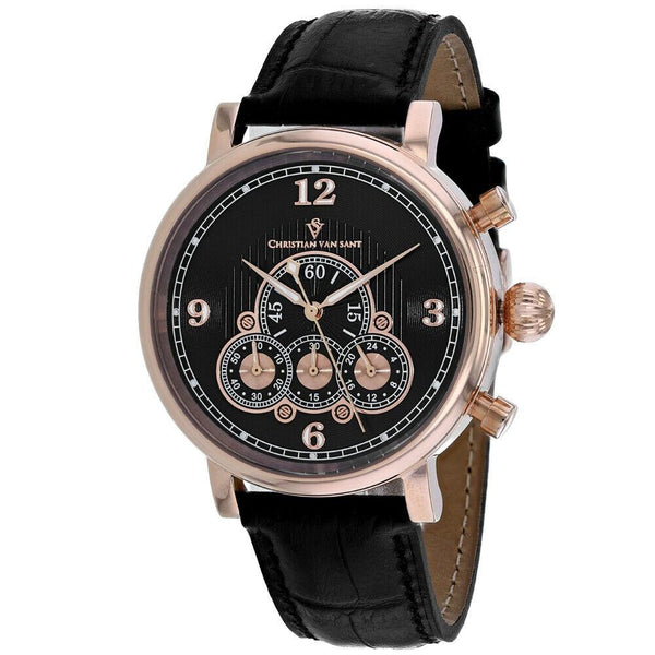 Christian Van Sant Men's CV0716 Dominion  Chronograph Black Leather Watch
