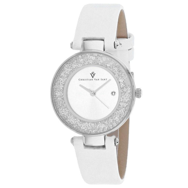 Christian Van Sant Women's CV1220 Dazzle  White Leather Watch