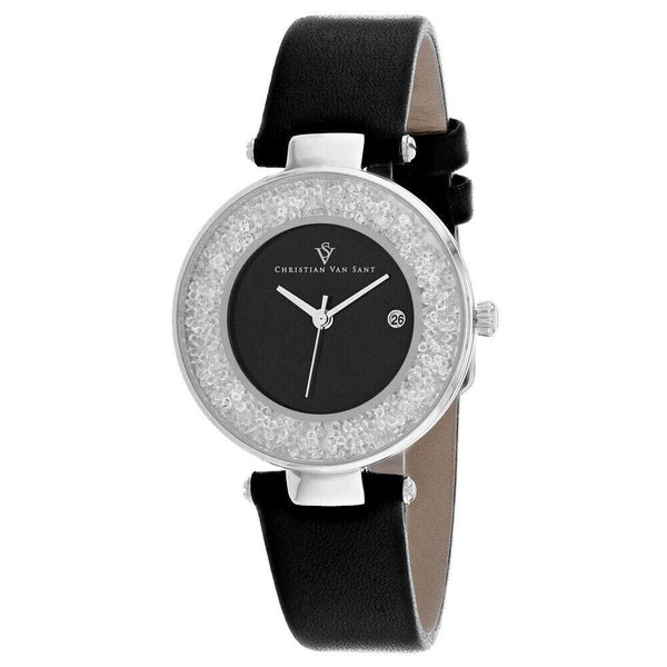 Christian Van Sant Women's CV1221 Dazzle  Black Leather Watch
