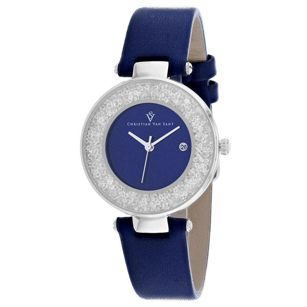 Christian Van Sant Women's CV1222 Dazzle  Blue Leather Watch