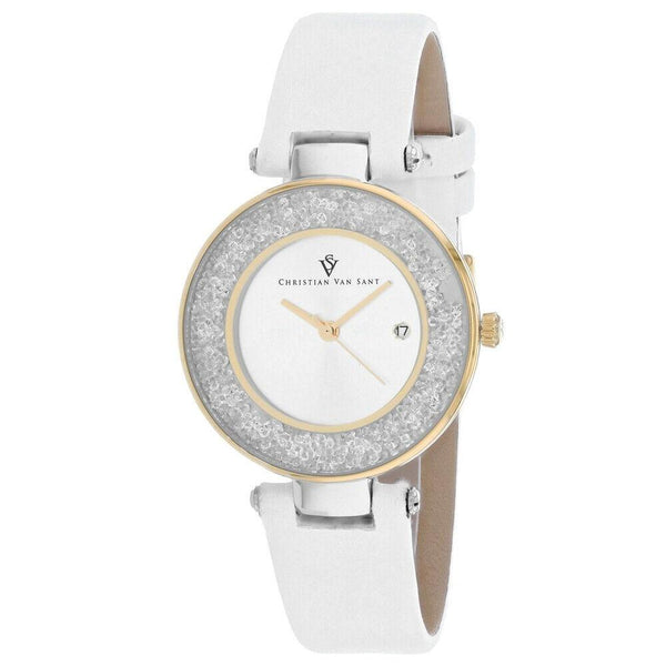 Christian Van Sant Women's CV1223 Dazzle  White Leather Watch