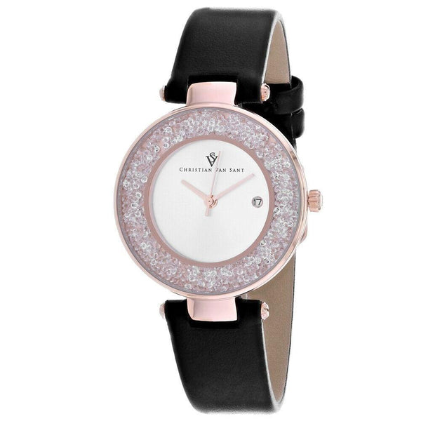 Christian Van Sant Women's CV1224 Dazzle  Black Leather Watch