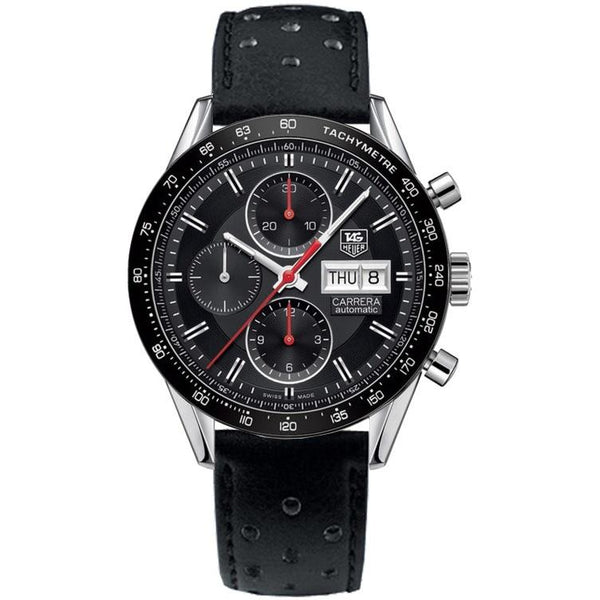 Tag Heuer Men's CV201AH.FC6233 Carrera Chronograph Black Leather Watch