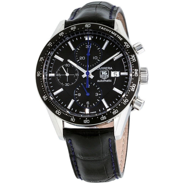 Tag Heuer Men's CV201S.FC6280 Carrera Chronograph Black Leather Watch
