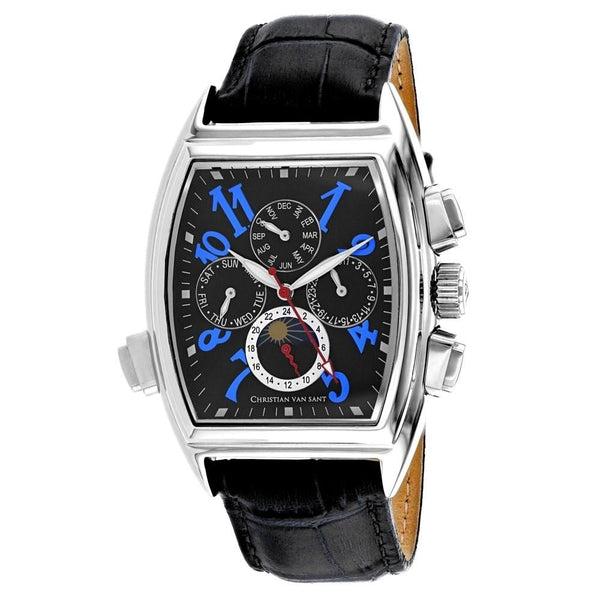 Christian Van Sant Men's CV2133 Grandeur Black Leather Watch