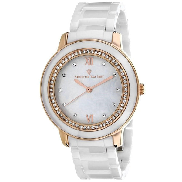 Christian Van Sant Women's CV3216 Clay Crystal White Ceramic Watch