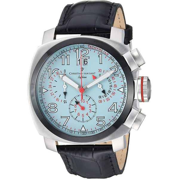 Christian Van Sant Men's CV3AU10 Grand Python Chronograph Black Leather Watch