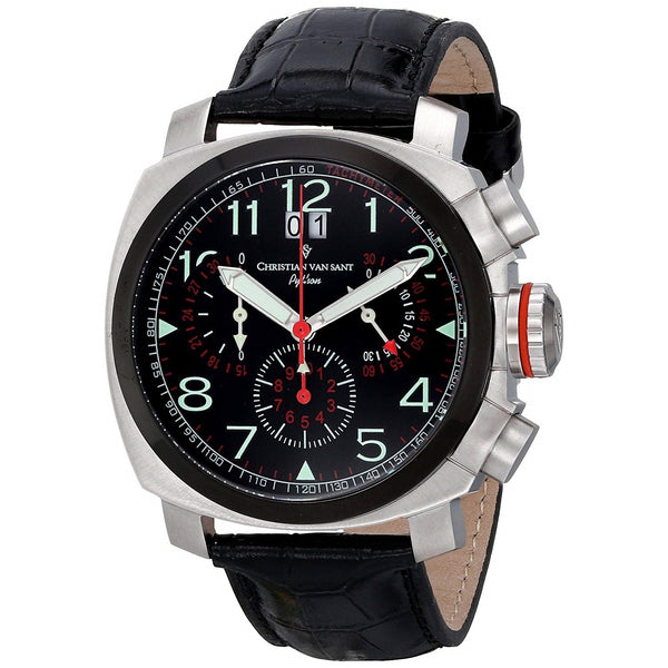 Christian Van Sant Men's CV3AU2 Grand Python Chronograph Black Leather Watch