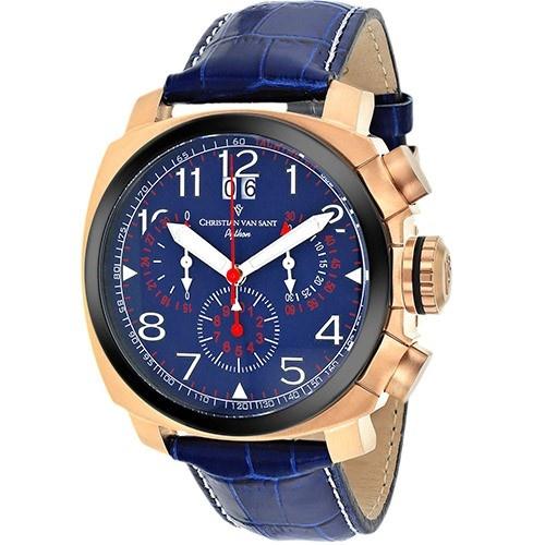 Christian Van Sant Men's CV3AU5 Grand Python Chronograph Blue Leather Watch