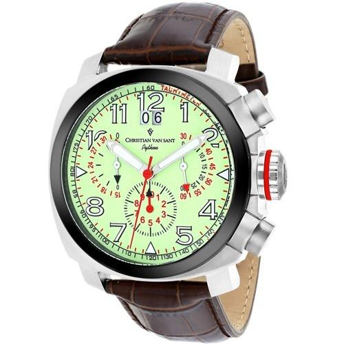 Christian Van Sant Men's CV3AU6 Grand Python Chronograph Brown Leather Watch