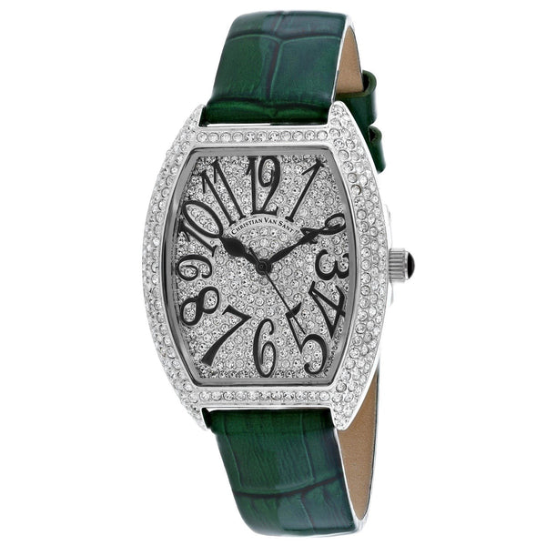 Christian Van Sant Women's CV4821G Elegant Crystal Set Green Leather Watch