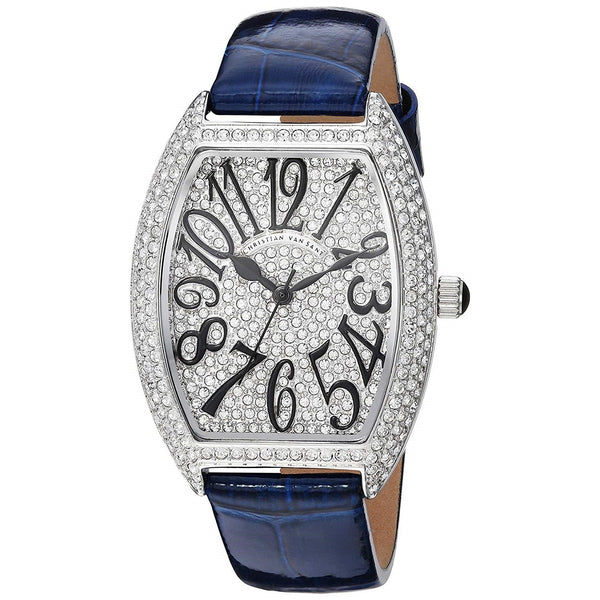 Christian Van Sant Women's CV4821 Elegant Crystal Set Blue Leather Watch