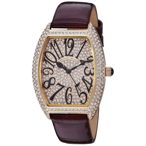 Christian Van Sant Women's CV4822 Elegant Crystal Set Red Leather Watch