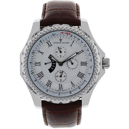 Christian Van Sant Men's CV5110 Retrograde Chronograph Brown Leather Watch