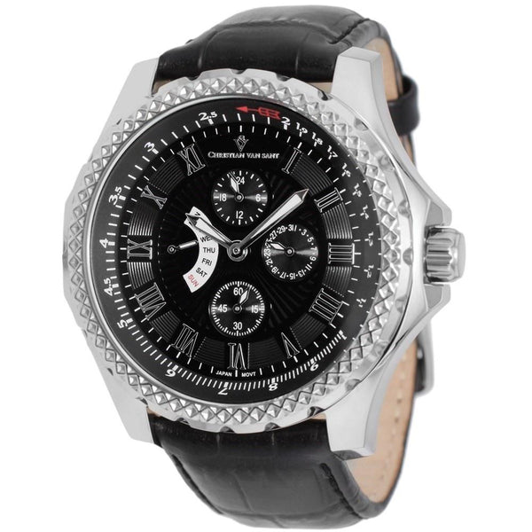 Christian Van Sant Men's CV5111 Retrograde Chronograph Black Leather Watch