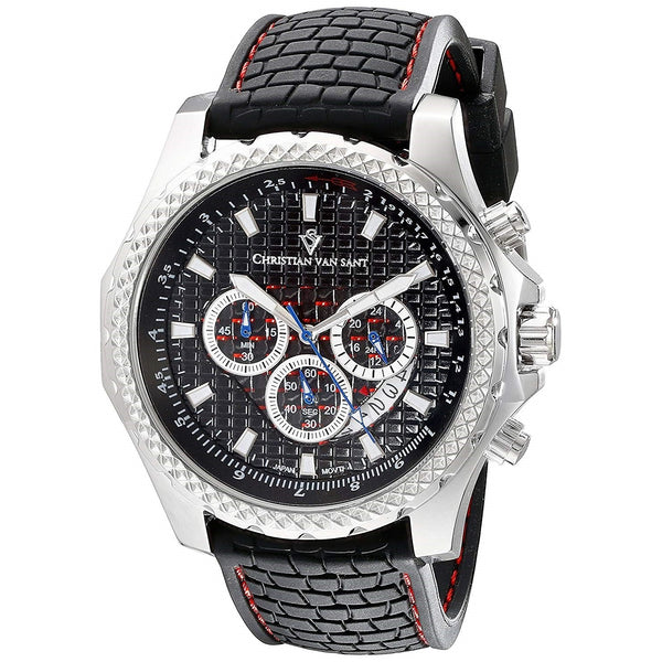Christian Van Sant Men's CV5123 Sport Retrograde Chronograph Black Rubber Watch