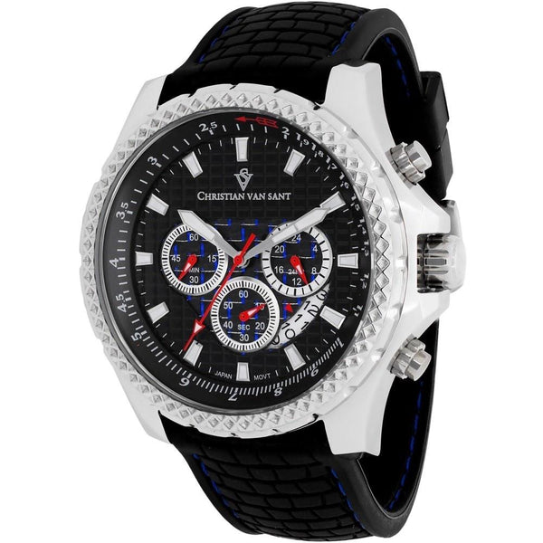 Christian Van Sant Men's CV5124 Sport Retrograde Chronograph Black Rubber Watch