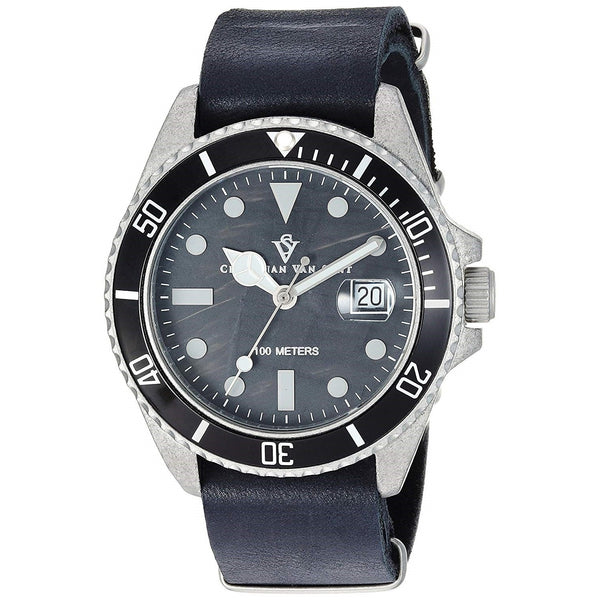 Christian Van Sant Men's CV5200B Montego Vintage Black Leather Watch