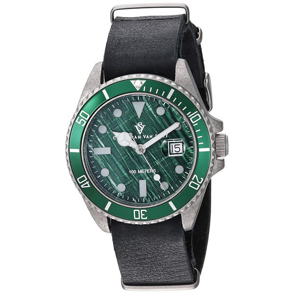 Christian Van Sant Men's CV5202B Montego Vintage Black Leather Watch